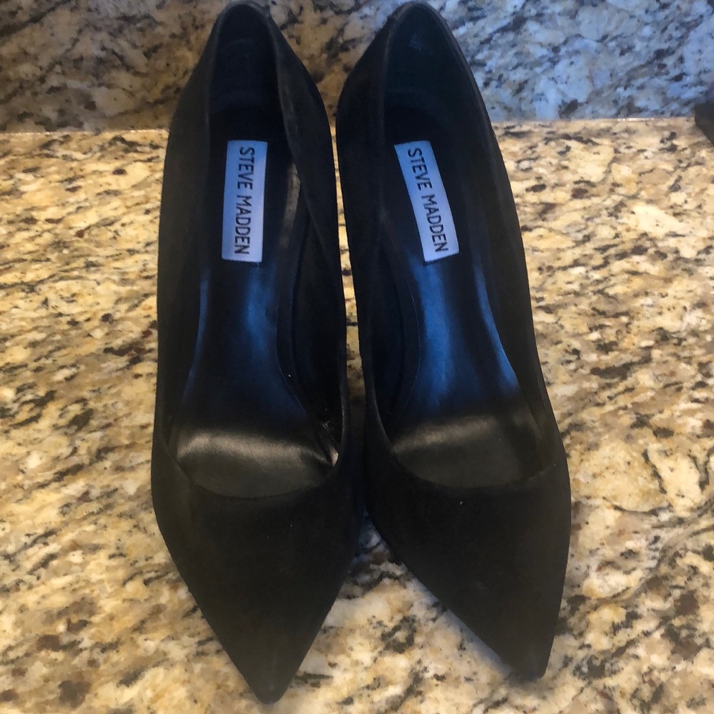 Black suede high heel shoes
